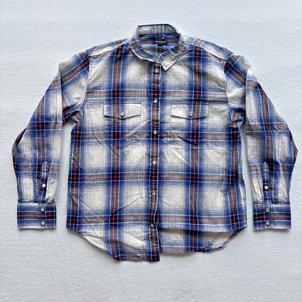 J Crew Garcon Classic Fit Women Size 8 Western Shirt Plaid Cotton Pearl‎ Snap